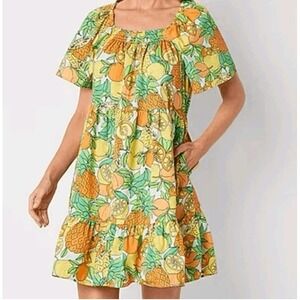 Peyton Parker Orange Citrus Floral Ruffle Mini Dress Sz‎ 16 100%cotton